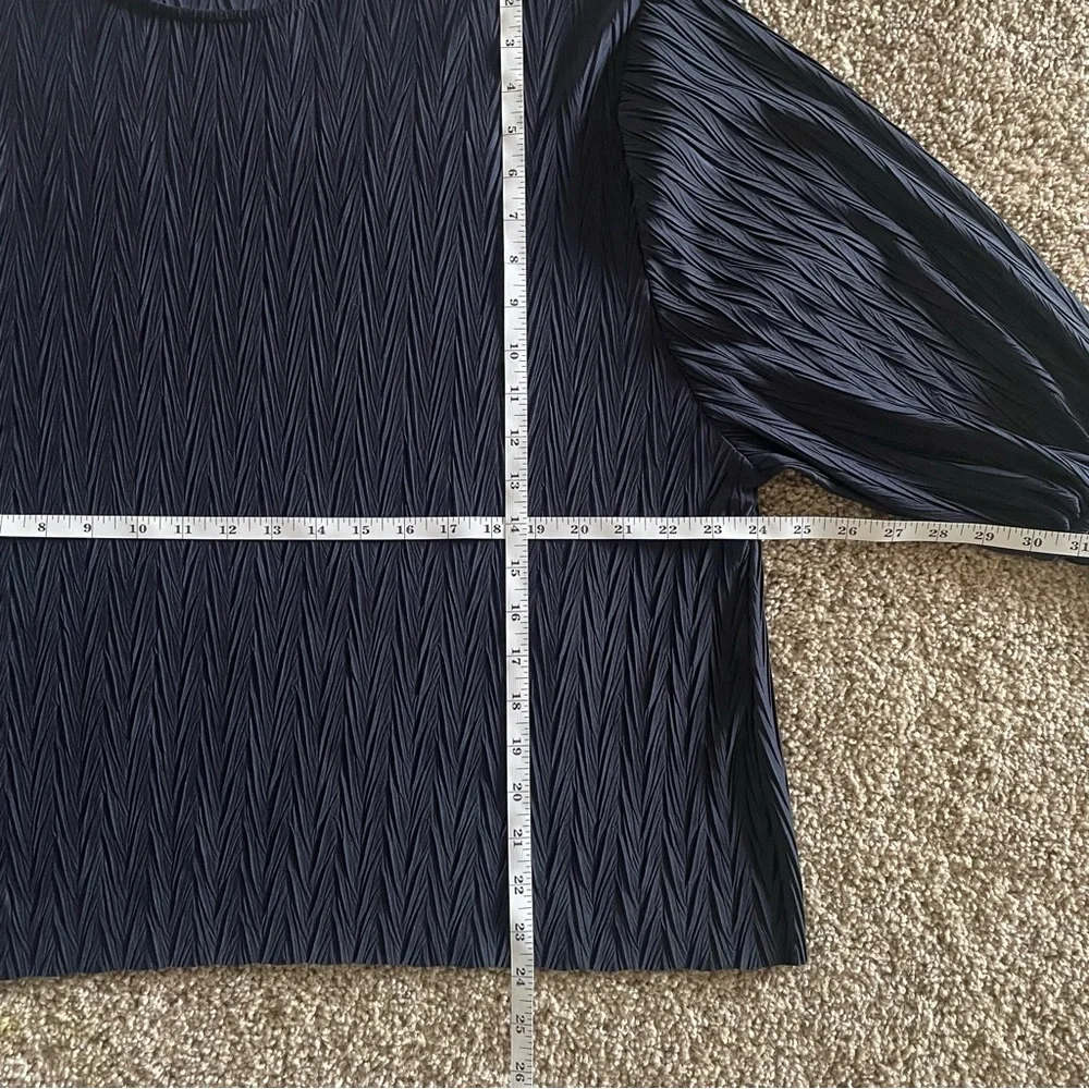 Zara Basic Textured Blouse Top Womens S Navy Blue Long Sleeve Abstract Warm Cozy - Picture 12 of 13